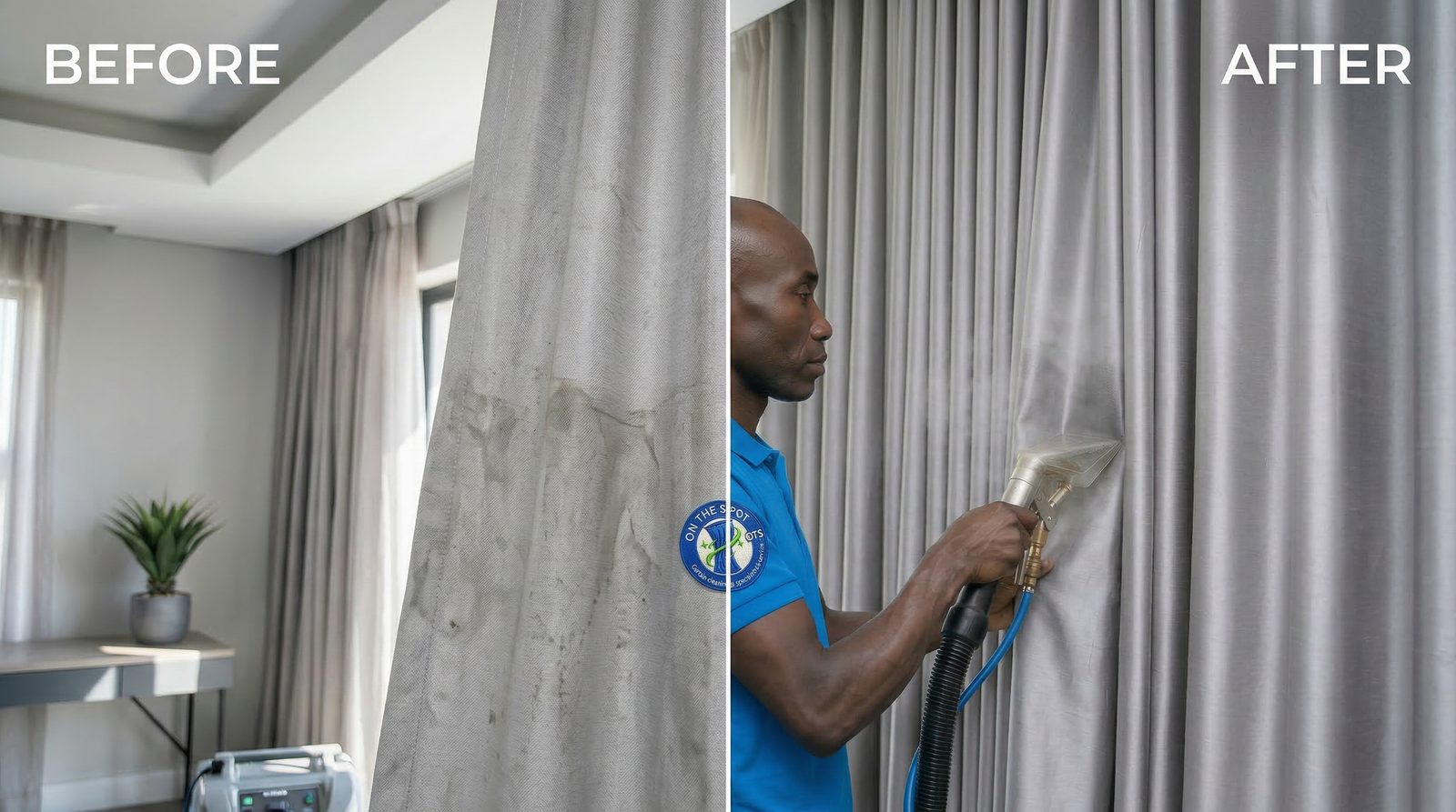 Curtain cleaning before and after — OTS Johannesburg